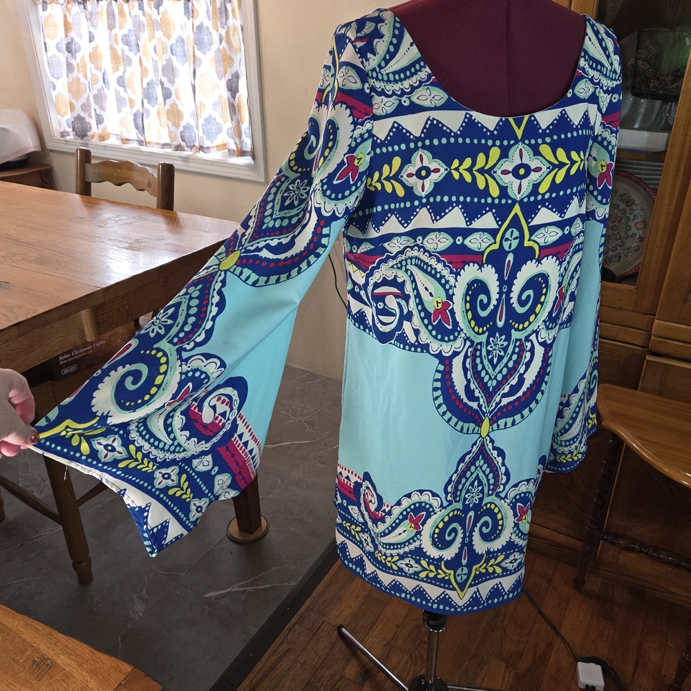 Hello Miss Blue Patterned Long Sleeve Dress